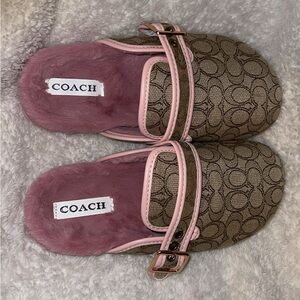 Coach Pink and Brown Monogram Slippers